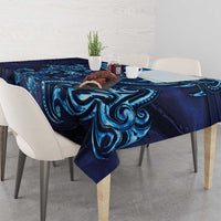 New Zealand Connecting with Seas Tablecloth Maori Tribal and Sea Animals Tattoo - Sea Texture Glass Style LT03 - Polynesian Pride