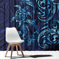 New Zealand Connecting with Seas Window Curtain Maori Tribal and Sea Animals Tattoo - Sea Texture Glass Style LT03 - Polynesian Pride