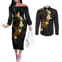 Polynesian Spiral Tribal Tattoo Couples Matching Off The Shoulder Long Sleeve Dress and Long Sleeve Button Shirt Golden Color LT03 Yellow - Polynesian Pride