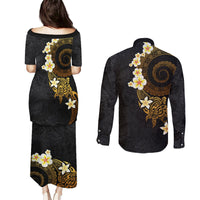 Polynesian Spiral Tribal Tattoo Couples Matching Puletasi and Long Sleeve Button Shirt Golden Color LT03 - Polynesian Pride