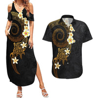Polynesian Spiral Tribal Tattoo Couples Matching Summer Maxi Dress and Hawaiian Shirt Golden Color LT03 Yellow - Polynesian Pride