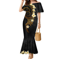 Polynesian Spiral Tribal Tattoo Family Matching Mermaid Dress and Hawaiian Shirt Golden Color LT03 Mom's Dress Yellow - Polynesian Pride