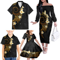 Polynesian Spiral Tribal Tattoo Family Matching Off The Shoulder Long Sleeve Dress and Hawaiian Shirt Golden Color LT03 - Polynesian Pride