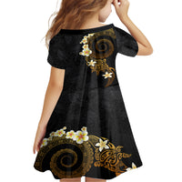 Polynesian Spiral Tribal Tattoo Family Matching Short Sleeve Bodycon Dress and Hawaiian Shirt Golden Color LT03 - Polynesian Pride