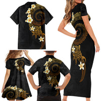 Polynesian Spiral Tribal Tattoo Family Matching Short Sleeve Bodycon Dress and Hawaiian Shirt Golden Color LT03 - Polynesian Pride