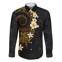 Polynesian Spiral Tribal Tattoo Family Matching Tank Maxi Dress and Hawaiian Shirt Golden Color LT03 Dad's Shirt - Long Sleeve Yellow - Polynesian Pride