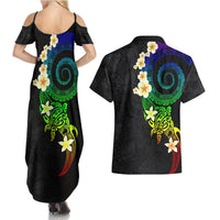 Polynesian Spiral Tribal Tattoo Couples Matching Summer Maxi Dress and Hawaiian Shirt Fanciful Color LT03 - Polynesian Pride