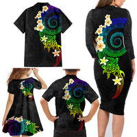 Polynesian Spiral Tribal Tattoo Family Matching Long Sleeve Bodycon Dress and Hawaiian Shirt Fanciful Color LT03 - Polynesian Pride