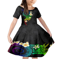 Polynesian Spiral Tribal Tattoo Family Matching Mermaid Dress and Hawaiian Shirt Fanciful Color LT03 Daughter's Dress Black - Polynesian Pride