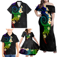 Polynesian Spiral Tribal Tattoo Family Matching Off Shoulder Maxi Dress and Hawaiian Shirt Fanciful Color LT03 - Polynesian Pride