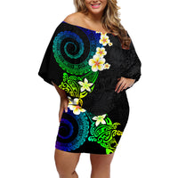 Polynesian Spiral Tribal Tattoo Family Matching Off Shoulder Short Dress and Hawaiian Shirt Fanciful Color LT03 Mom's Dress Black - Polynesian Pride