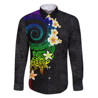 Polynesian Spiral Tribal Tattoo Family Matching Tank Maxi Dress and Hawaiian Shirt Fanciful Color LT03 Dad's Shirt - Long Sleeve Black - Polynesian Pride