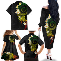 Polynesian Spiral Tribal Tattoo Family Matching Off The Shoulder Long Sleeve Dress and Hawaiian Shirt Reggae Color LT03 - Polynesian Pride