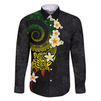 Polynesian Spiral Tribal Tattoo Family Matching Off The Shoulder Long Sleeve Dress and Hawaiian Shirt Reggae Color LT03 Dad's Shirt - Long Sleeve Reggae - Polynesian Pride