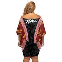 Hawaii Lei and Hibiscus Flowers Tribal Family Matching Off Shoulder Short Dress and Hawaiian Shirt Patchwork Abstract Vintage LT03 - Polynesian Pride