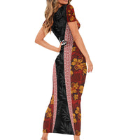 Hawaii Lei and Hibiscus Flowers Tribal Family Matching Short Sleeve Bodycon Dress and Hawaiian Shirt Patchwork Abstract Vintage LT03 - Polynesian Pride