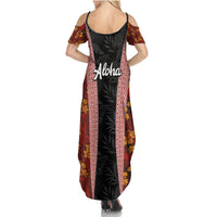 Hawaii Lei and Hibiscus Flowers Tribal Family Matching Summer Maxi Dress and Hawaiian Shirt Patchwork Abstract Vintage LT03 - Polynesian Pride