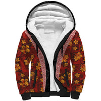 Hawaii Lei and Hibiscus Flowers Tribal Sherpa Hoodie Patchwork Abstract Vintage LT03 Unisex Red - Polynesian Pride