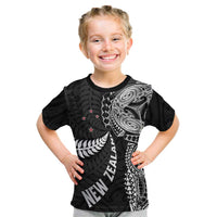 Aotearoa Volleyball Custom Kid T Shirt Silver Ferns and Maori Tribal Black