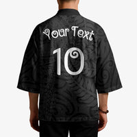 Aotearoa Volleyball Custom Kimono Silver Ferns and Maori Tribal Black