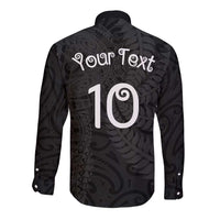 Aotearoa Volleyball Custom Long Sleeve Button Shirt Silver Ferns and Maori Tribal Black