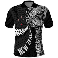 Aotearoa Volleyball Custom Polo Shirt Silver Ferns and Maori Tribal Black