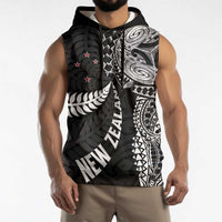 Aotearoa Volleyball Custom Sleeveless Hoodie Silver Ferns and Maori Tribal Black
