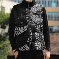 Aotearoa Volleyball Custom Sleeveless Puffer Jacket Silver Ferns and Maori Tribal Black