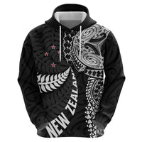 Aotearoa Volleyball Custom Zip Hoodie Silver Ferns and Maori Tribal Black