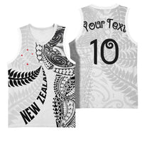 Aotearoa Volleyball Custom Basketball Jersey Silver Ferns and Maori Tribal White