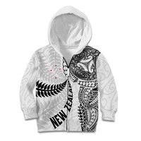 Aotearoa Volleyball Custom Kid Hoodie Silver Ferns and Maori Tribal White