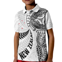 Aotearoa Volleyball Custom Kid Polo Shirt Silver Ferns and Maori Tribal White