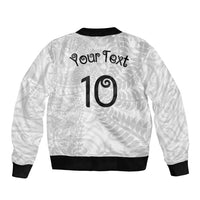 Aotearoa Volleyball Custom Sleeve Zip Bomber Jacket Silver Ferns and Maori Tribal White