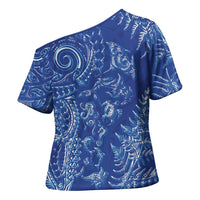 New Zealand Sea Animals Cross Shoulder Shirt with Maori Koru Tribal Tattoo and Silver Ferns Aquatic Style LT03 - Polynesian Pride