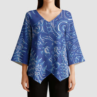 New Zealand Sea Animals Kimono Sleeve Blouse with Maori Koru Tribal Tattoo and Silver Ferns Aquatic Style LT03 - Polynesian Pride