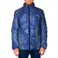 New Zealand Sea Animals Padded Jacket with Maori Koru Tribal Tattoo and Silver Ferns Aquatic Style LT03 Men Navy - Polynesian Pride