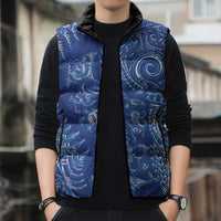 New Zealand Sea Animals Sleeveless Puffer Jacket with Maori Koru Tribal Tattoo and Silver Ferns Aquatic Style LT03 - Polynesian Pride