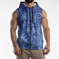 New Zealand Sea Animals Sleeveless Zip Hoodie with Maori Koru Tribal Tattoo and Silver Ferns Aquatic Style LT03 - Polynesian Pride