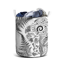 New Zealand Sea Animals Laundry Basket with Maori Koru Tribal Tattoo and Silver Ferns White Color LT03 - Polynesian Pride