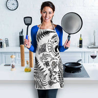 New Zealand Sea Animals Apron with Maori Koru Tribal Tattoo and Silver Ferns White Color LT03 - Polynesian Pride