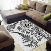 New Zealand Sea Animals Area Rug with Maori Koru Tribal Tattoo and Silver Ferns White Color LT03 - Polynesian Pride
