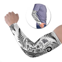 New Zealand Sea Animals Arm Sleeves with Maori Koru Tribal Tattoo and Silver Ferns White Color LT03 Set of 2 White - Polynesian Pride