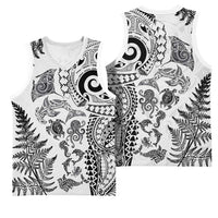 New Zealand Sea Animals Basketball Jersey with Maori Koru Tribal Tattoo and Silver Ferns White Color LT03 - Polynesian Pride