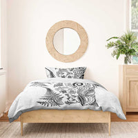 New Zealand Sea Animals Bedding Set with Maori Koru Tribal Tattoo and Silver Ferns White Color