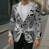 New Zealand Sea Animals Blazer with Maori Koru Tribal Tattoo and Silver Ferns White Color LT03 - Polynesian Pride