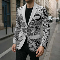 New Zealand Sea Animals Blazer with Maori Koru Tribal Tattoo and Silver Ferns White Color LT03 - Polynesian Pride