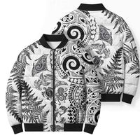 New Zealand Sea Animals Bomber Puffer Jacket with Maori Koru Tribal Tattoo and Silver Ferns White Color LT03 - Polynesian Pride