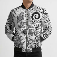 New Zealand Sea Animals Bomber Puffer Jacket with Maori Koru Tribal Tattoo and Silver Ferns White Color LT03 - Polynesian Pride