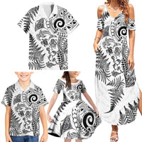 New Zealand Sea Animals Family Matching Summer Maxi Dress and Hawaiian Shirt with Maori Koru Tribal Tattoo and Silver Ferns White Color LT03 - Polynesian Pride