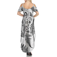New Zealand Sea Animals Family Matching Summer Maxi Dress and Hawaiian Shirt with Maori Koru Tribal Tattoo and Silver Ferns White Color LT03 - Polynesian Pride